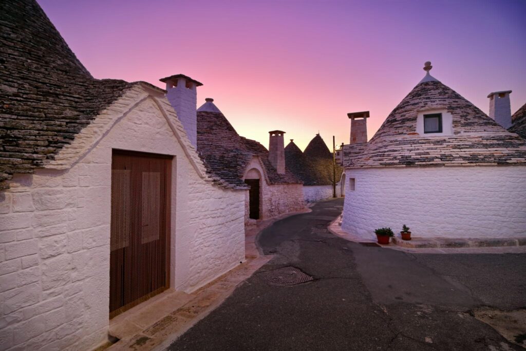 Trulli in Alberobello at sunset, Italy